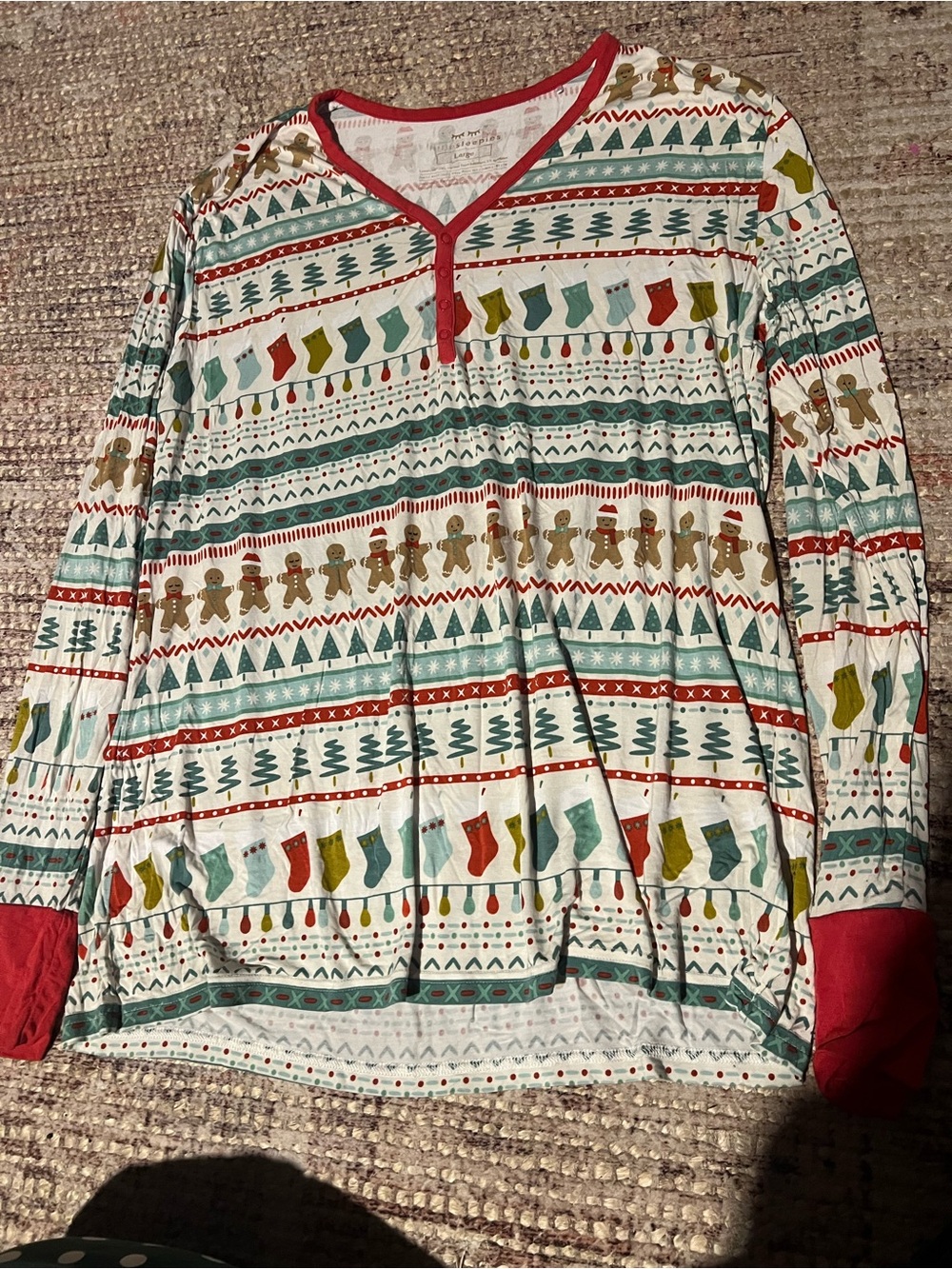 Little Sleepies Women’s Large Gingerbread Fair Isle Bamboo Pajama Henley Top